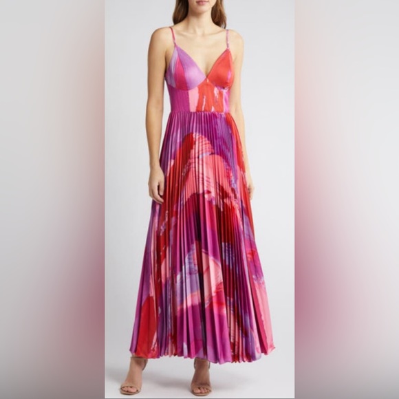 Hutch Hale Empire Waist Gown in Pink Swirl Brushstroke-Size 6- - Picture 6 of 8